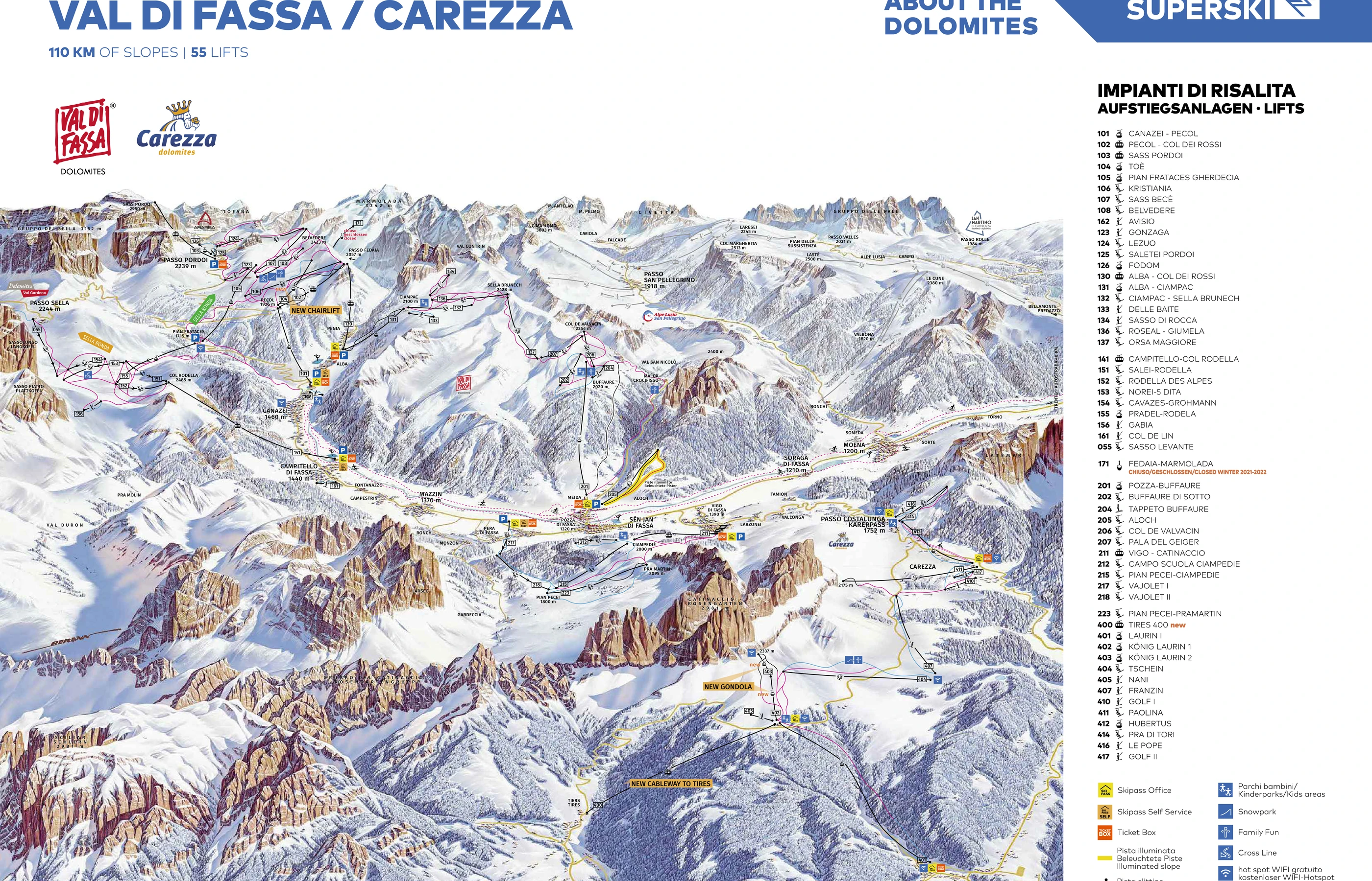 Pistenplan von Canazei, Pisten, Lifte und Abfahrten