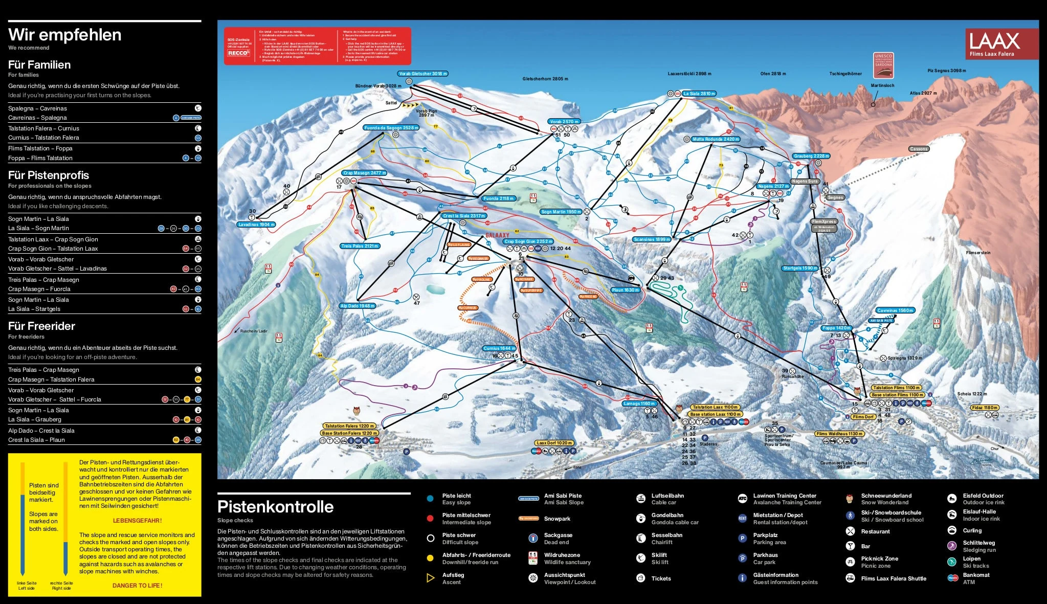 Pistenplan von LAAX, Pisten, Lifte und Abfahrten