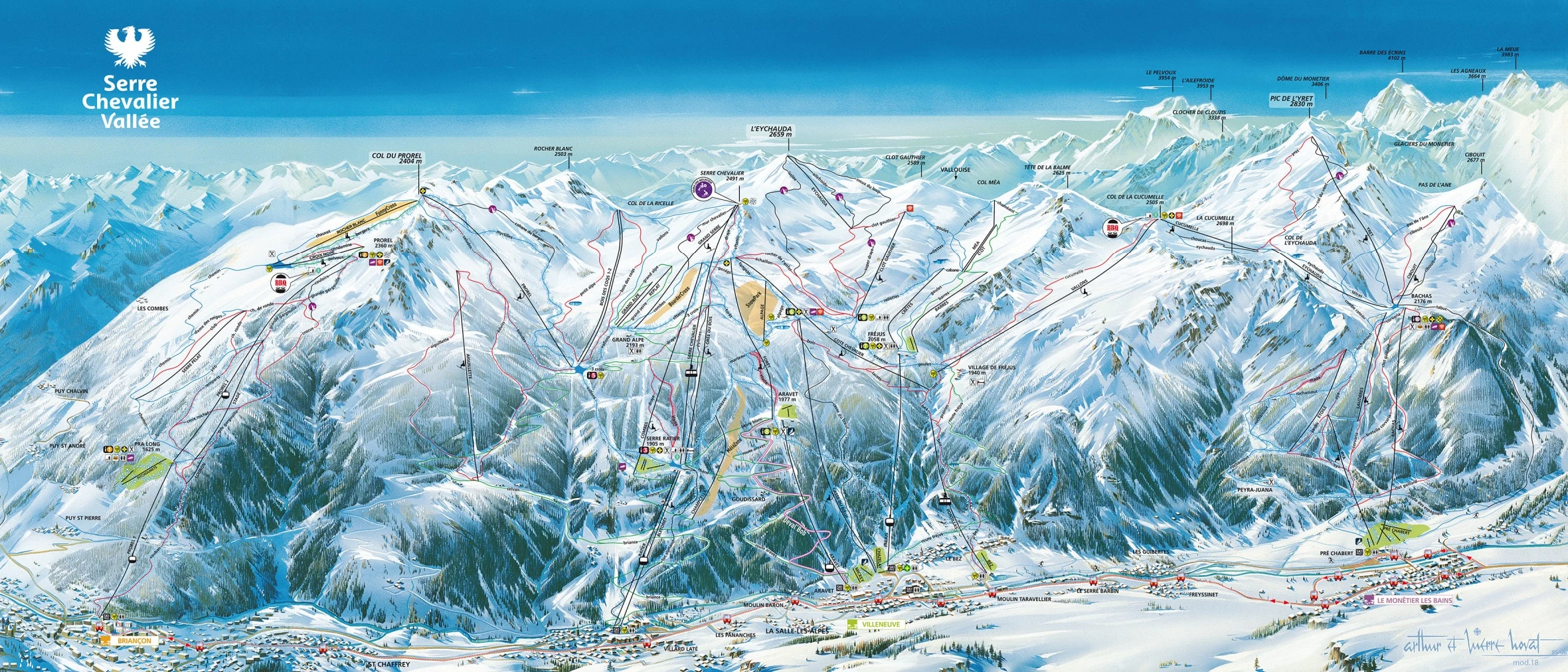 Pistenplan von Serre Chevalier, Pisten, Lifte und Abfahrten