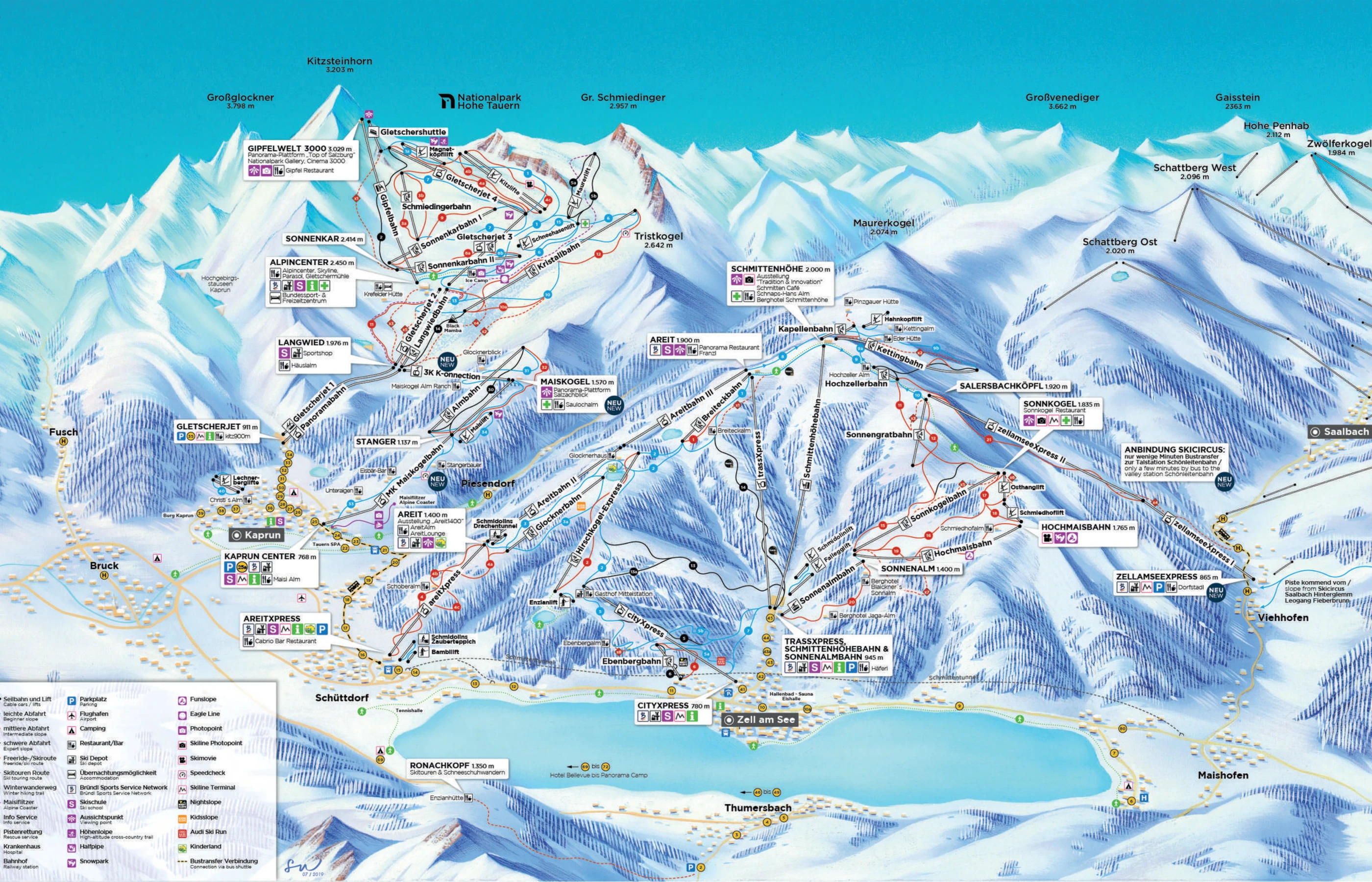 Pistenplan von Zell am See, Pisten, Lifte und Abfahrten