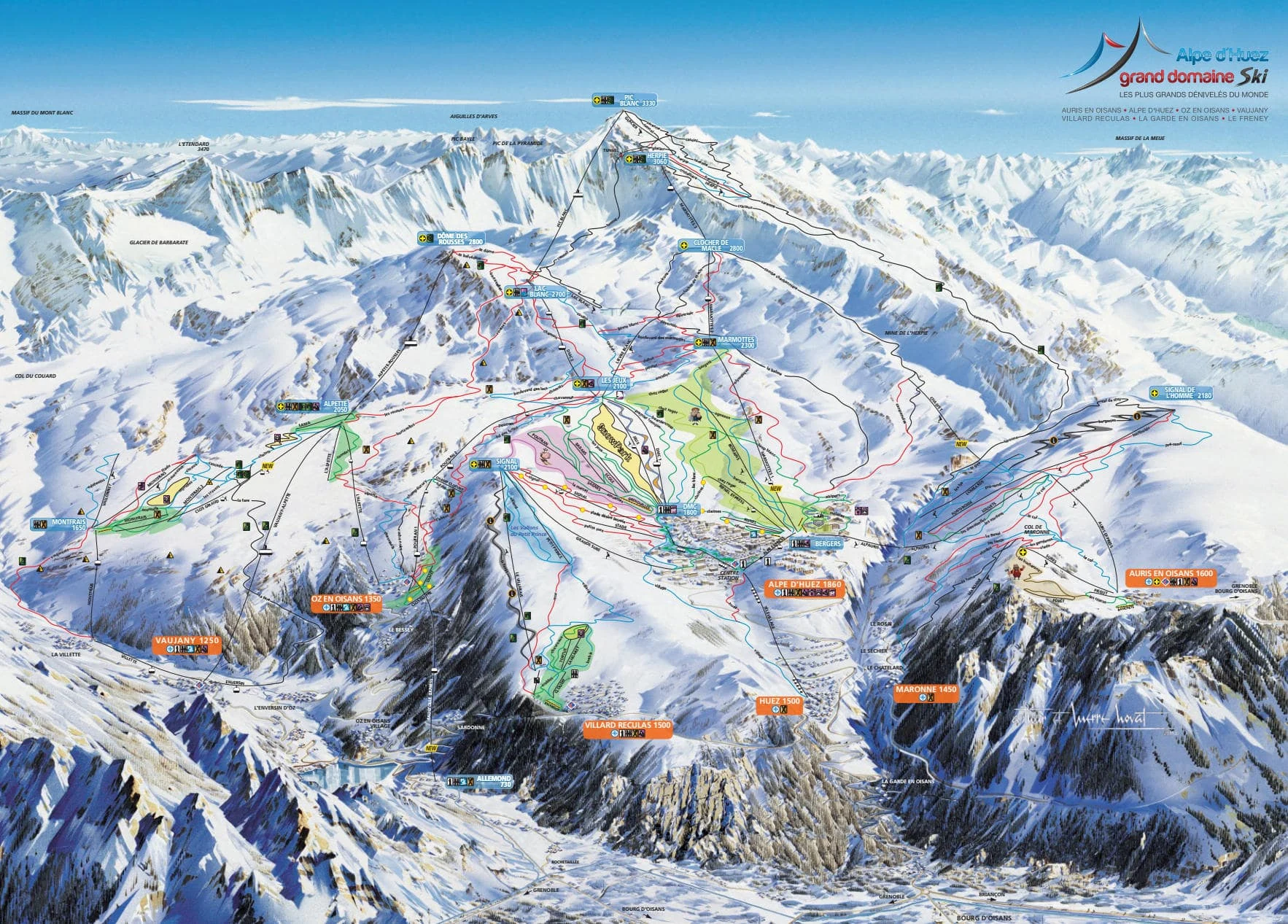 Pistenplan von Alpe d'Huez, Pisten, Lifte und Abfahrten