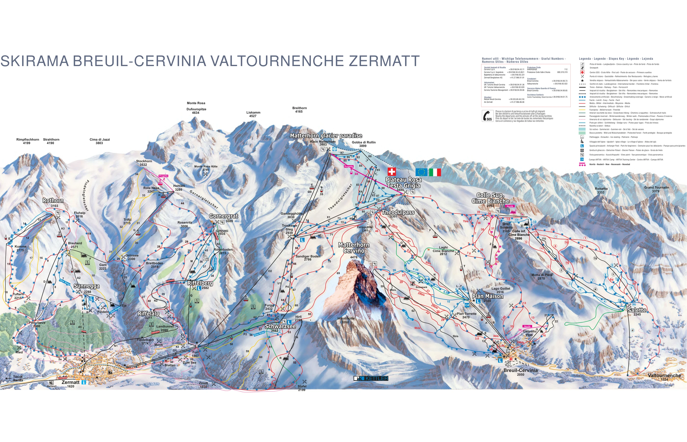 Pistenplan von Cervinia, Pisten, Lifte und Abfahrten