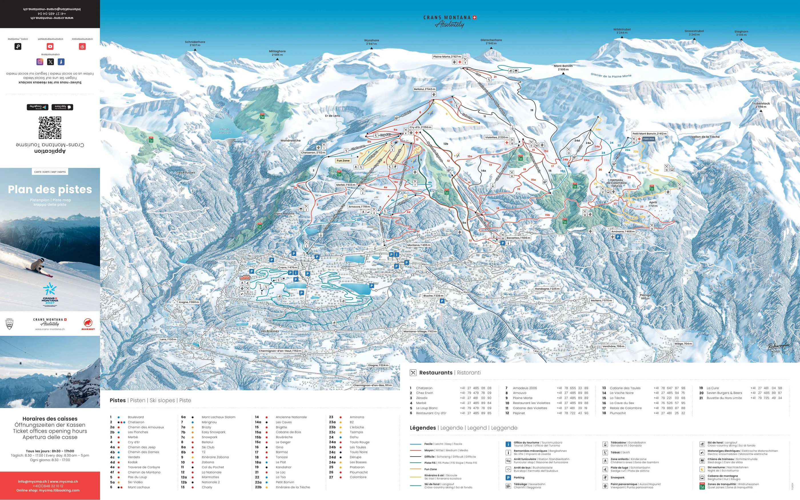 Pistenplan von Crans-Montana, Pisten, Lifte und Abfahrten