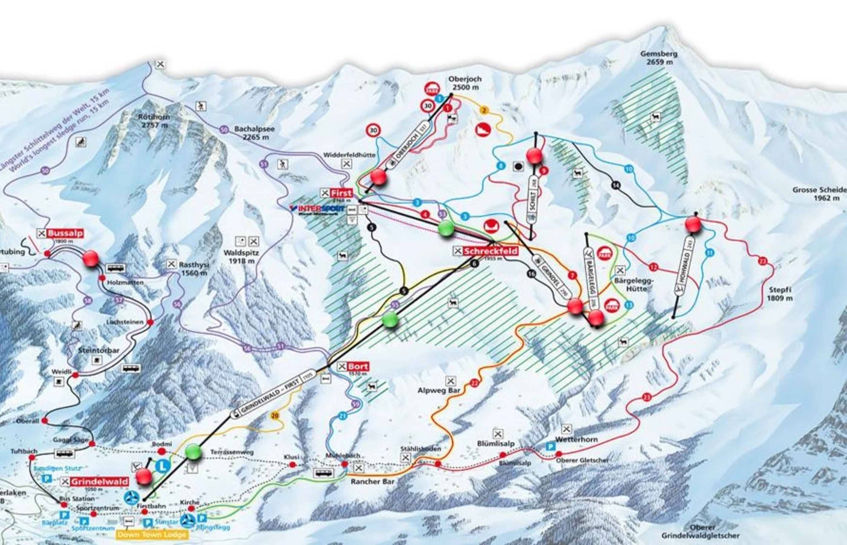 Pistenplan von Grindelwald, Pisten, Lifte und Abfahrten