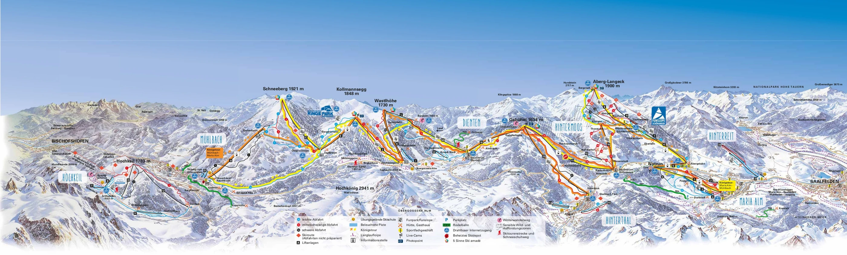 Pistenplan von Hochkönig, Pisten, Lifte und Abfahrten