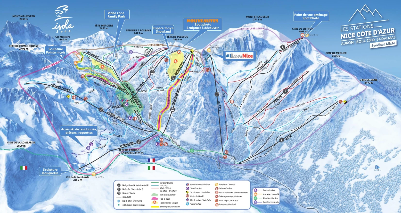 Pistenplan von Isola 2000, Pisten, Lifte und Abfahrten