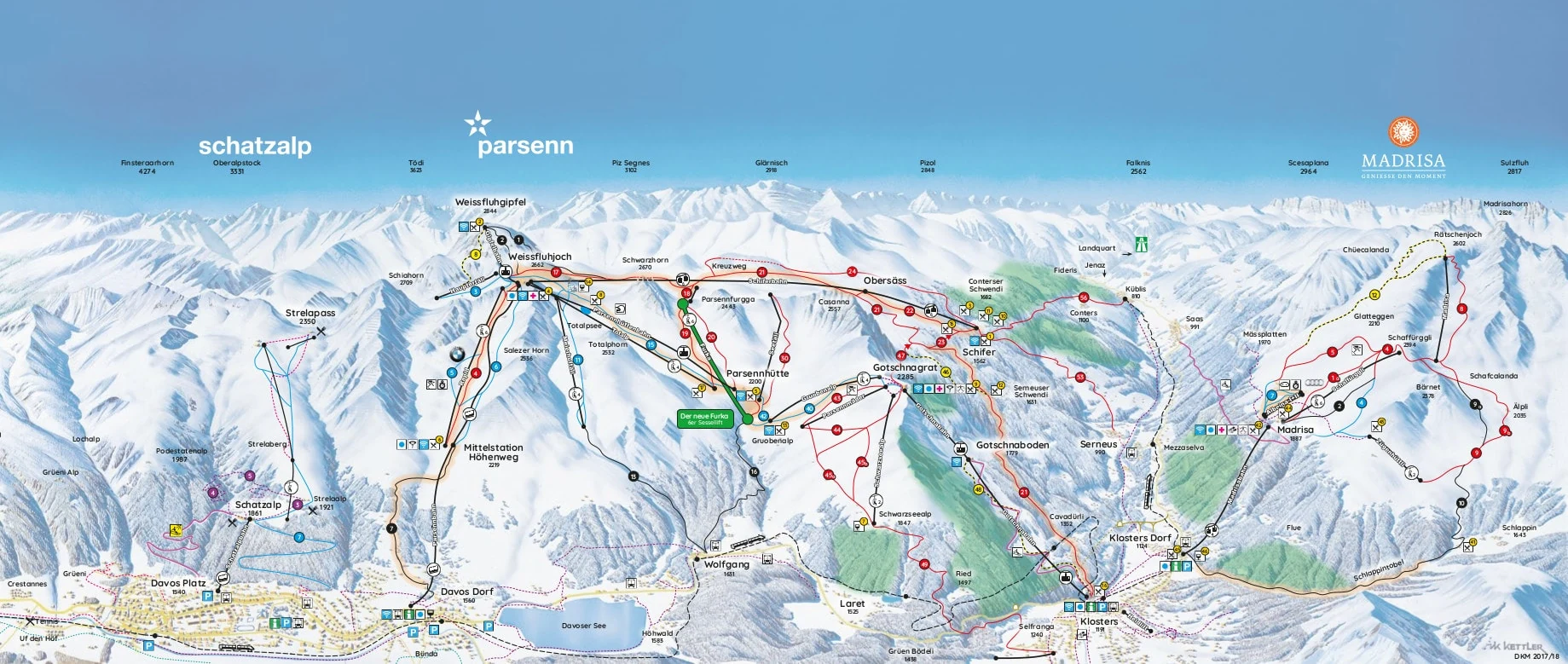 Pistenplan von Klosters, Pisten, Lifte und Abfahrten
