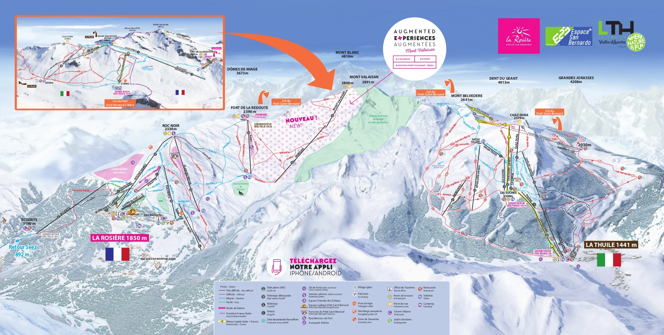 Pistenplan von La Rosiere, Pisten, Lifte und Abfahrten
