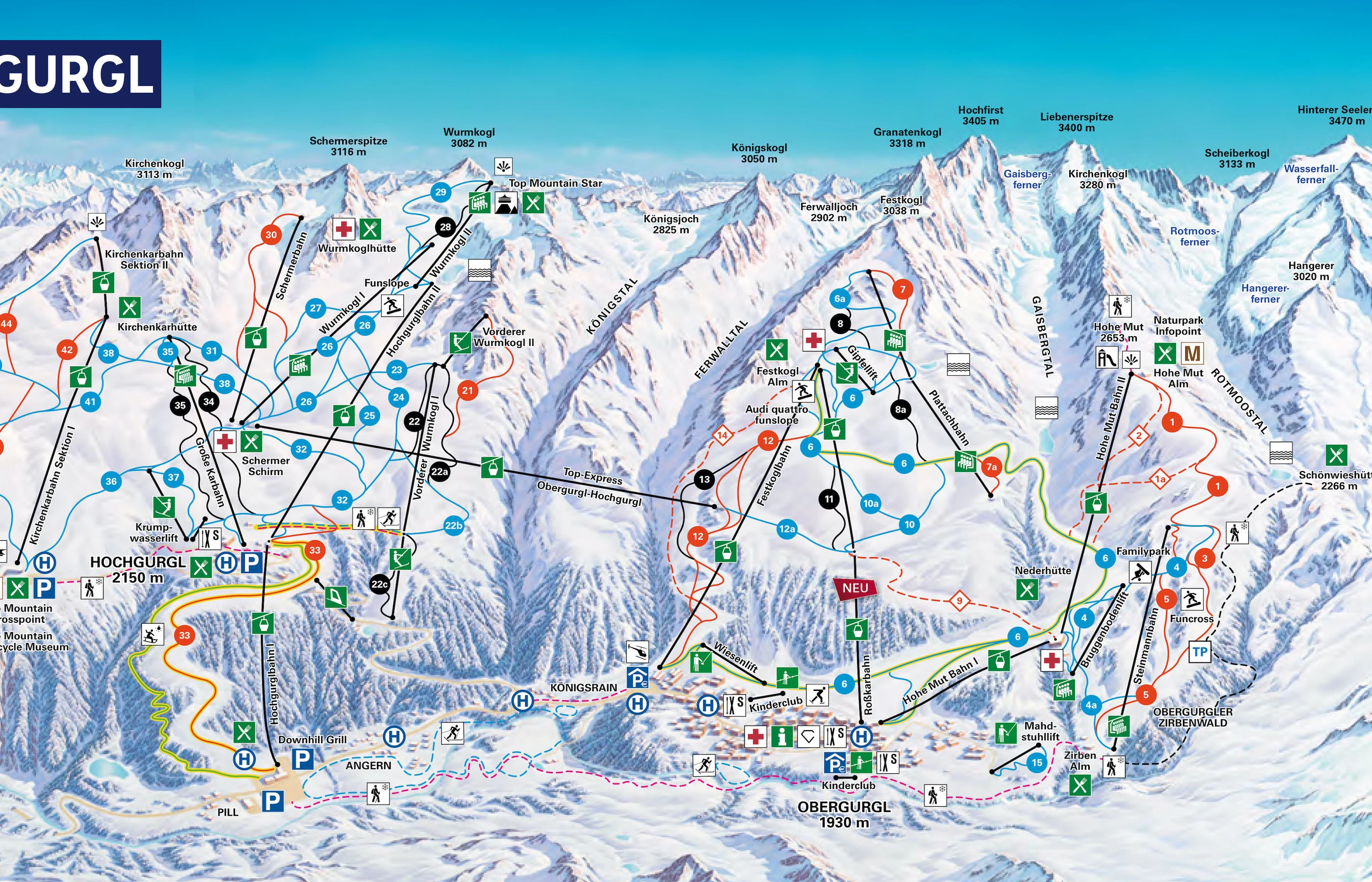 Pistenplan von Obergurgl, Pisten, Lifte und Abfahrten
