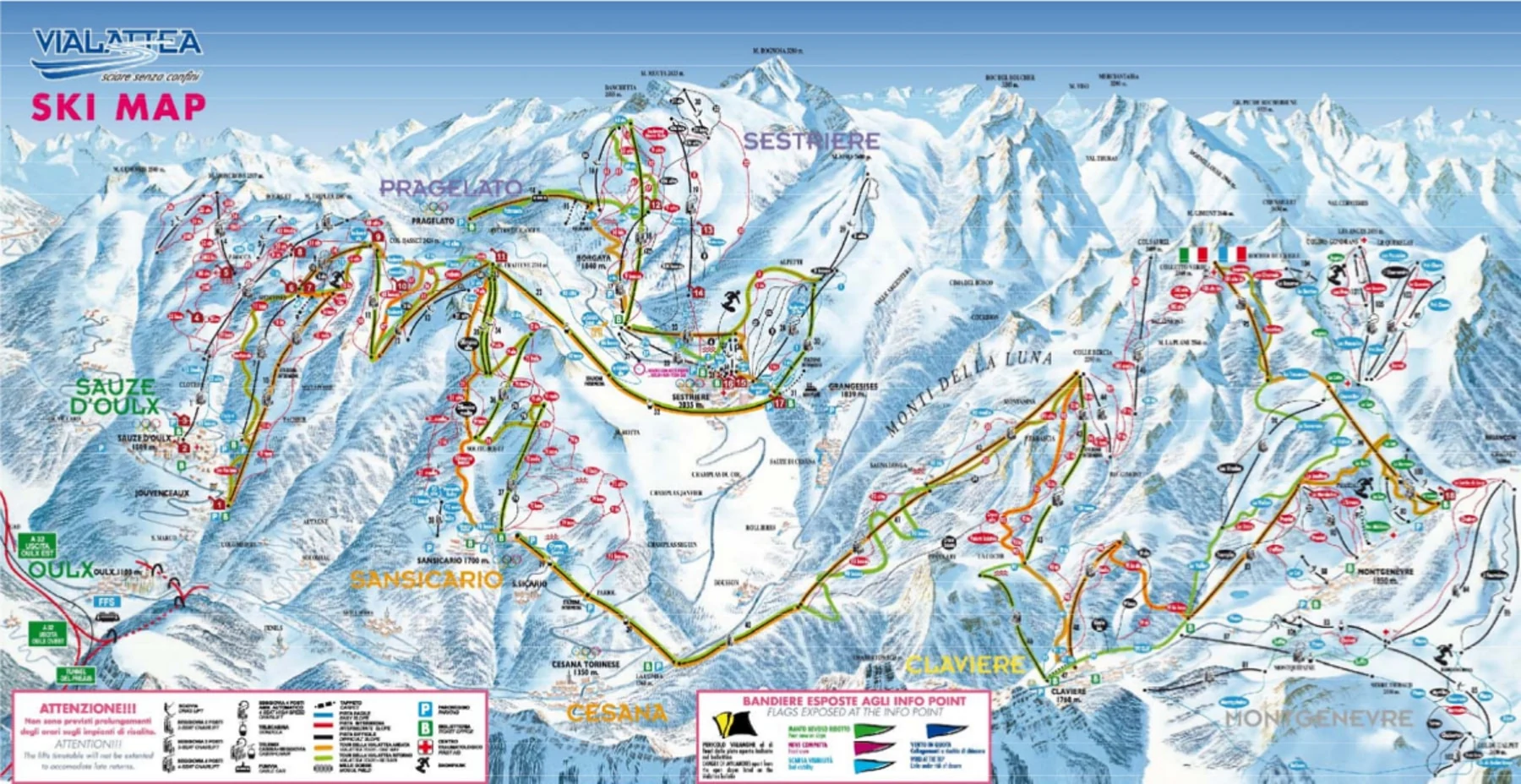 Pistenplan von Sestriere, Pisten, Lifte und Abfahrten