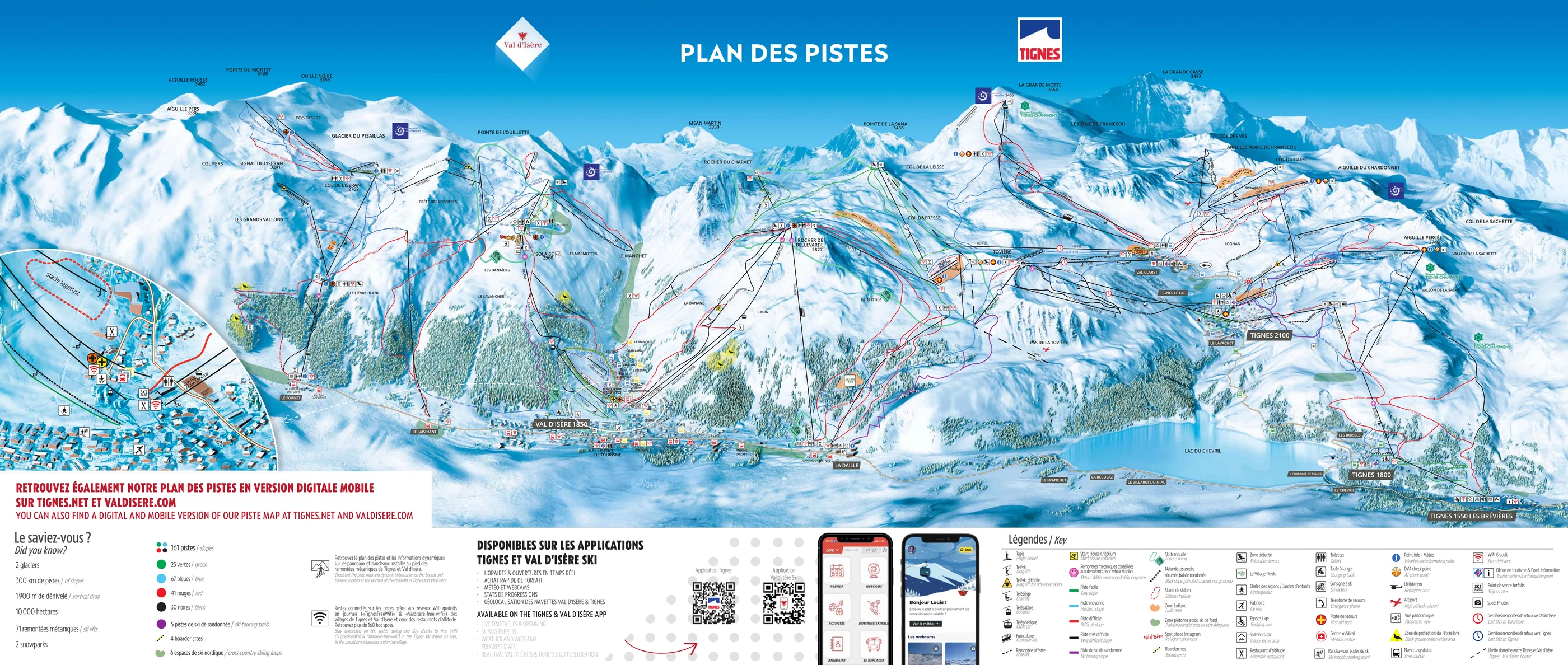 Pistenplan von Val d'Isère, Pisten, Lifte und Abfahrten